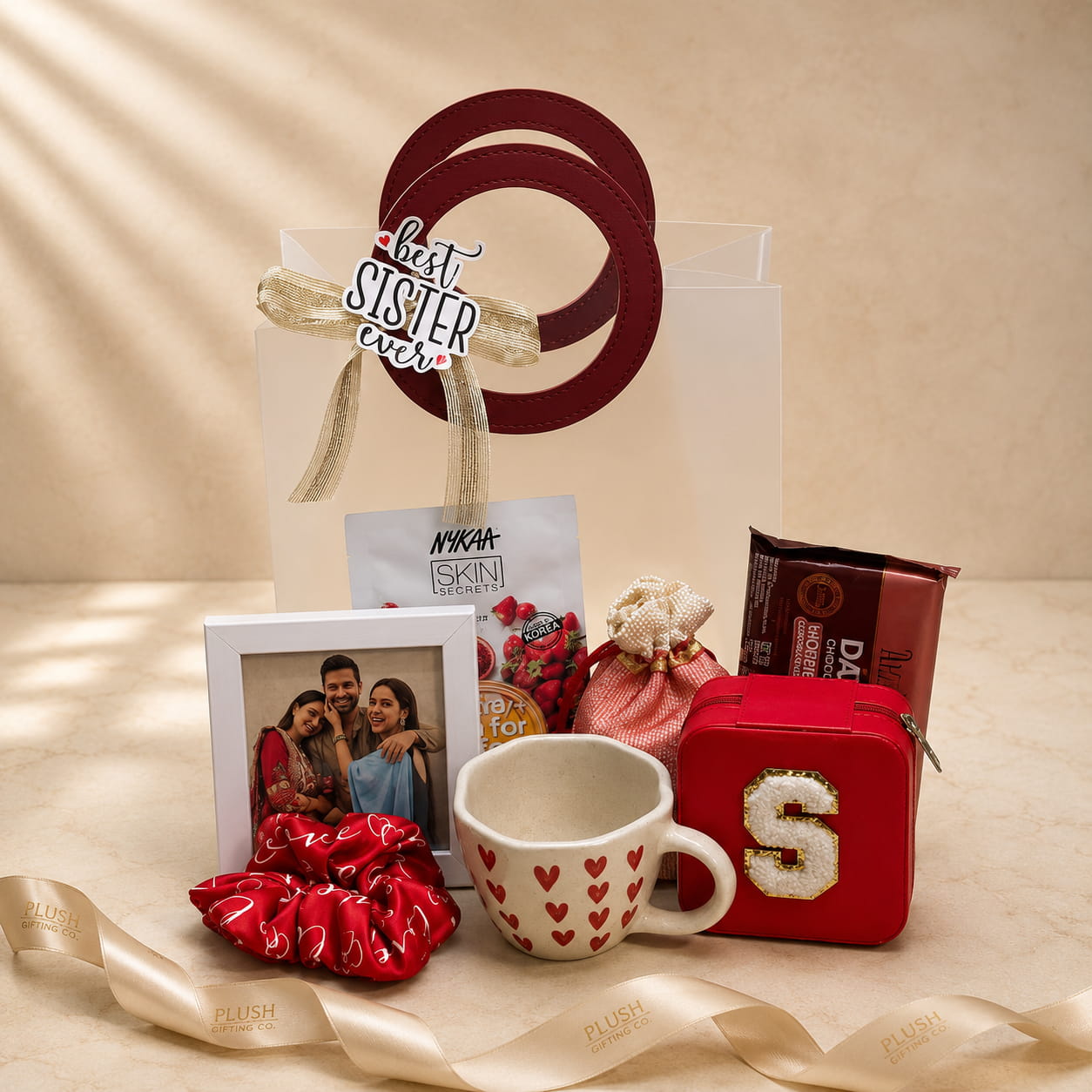 Personalized Sweet Sister Gift Hamper with Photo Frame, Mug, Jewellery Organizer, Chocolate and Self-Care Essentials