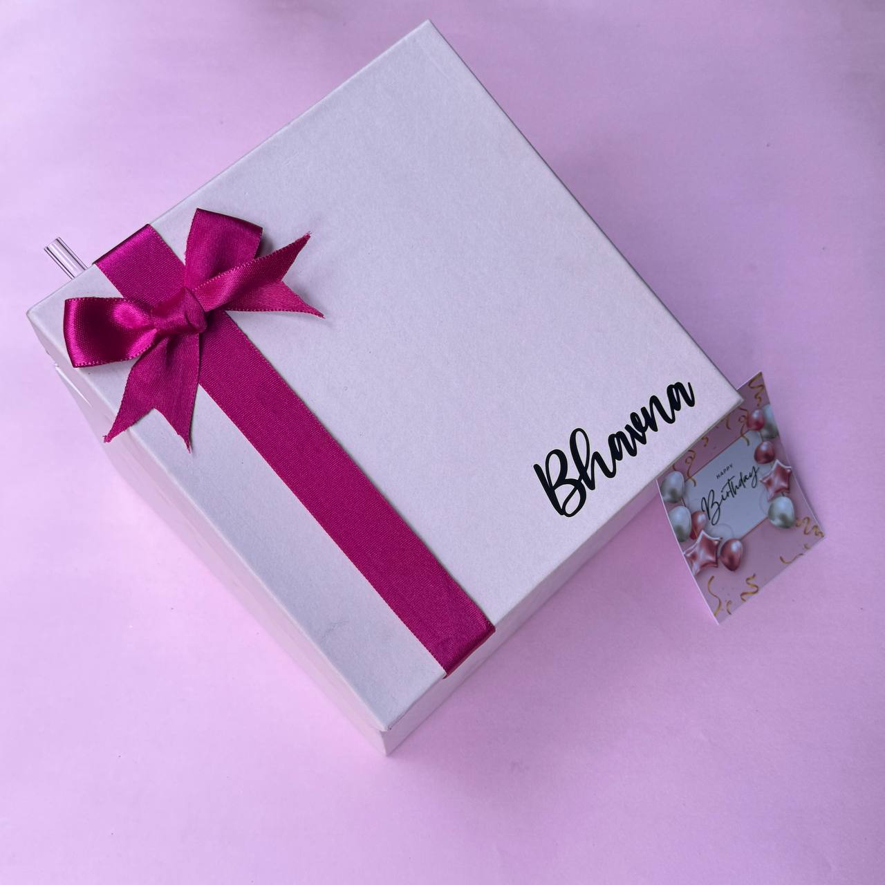 Blush Blossom birthday gift hamper for her with personalized tumbler, chocolates, beauty products, and premium gift box.