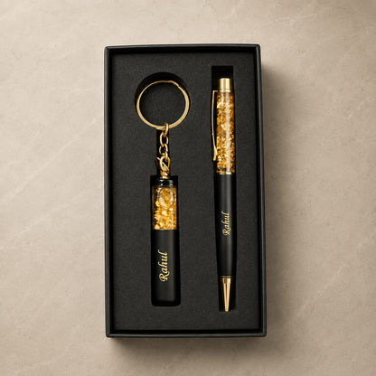 Personalized Gold Flake Pen & Keychain Gift Set - Plush Gifting Co.