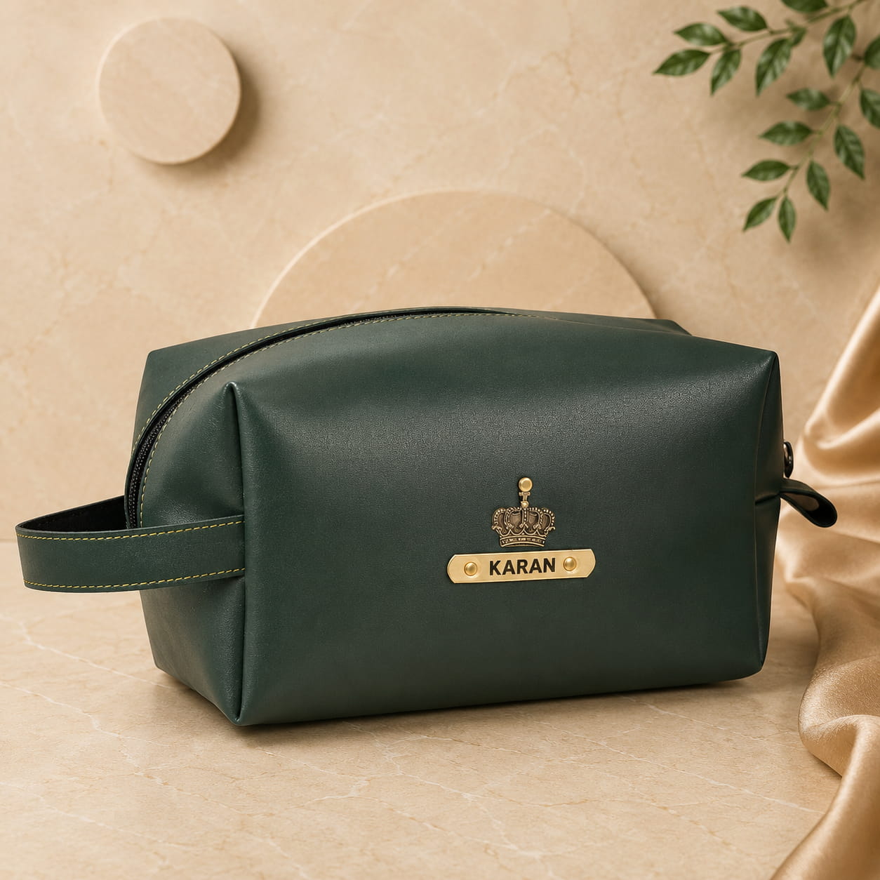 Personalized Travel Toiletry Pouch with Custom Name & Charm