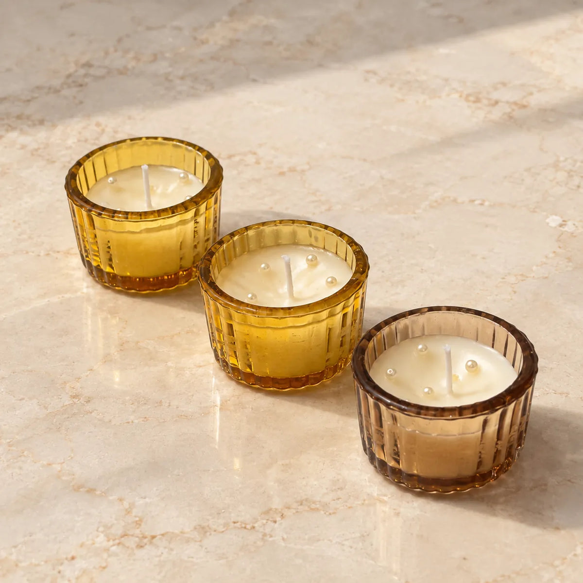 Ribbed Glass Candle Set of 3